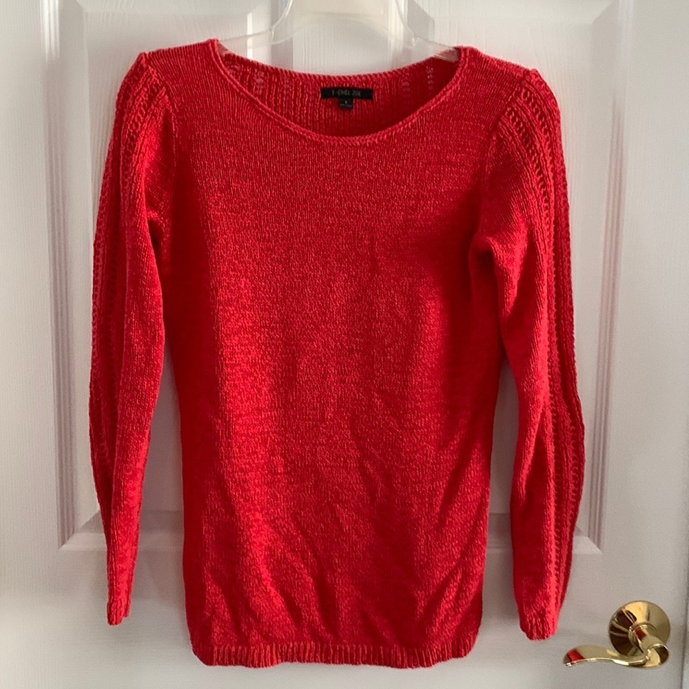 Rachel Zoe Bright Coral Color Knit Long Sleeve Sweater size Small